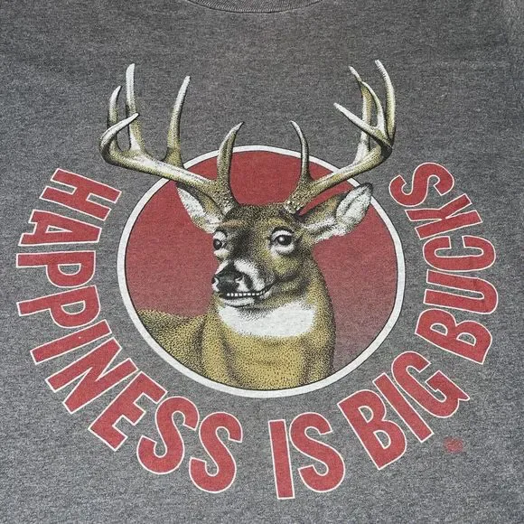 Vtg 1980s Happiness is Big Bucks Heather Grey Whitetail Deer Hunting Shirt Small - Picture 3 of 9